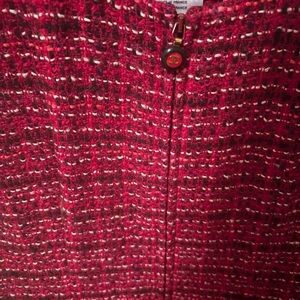 CHANEL Red and White Tweed Jacket with Gold CC Accent